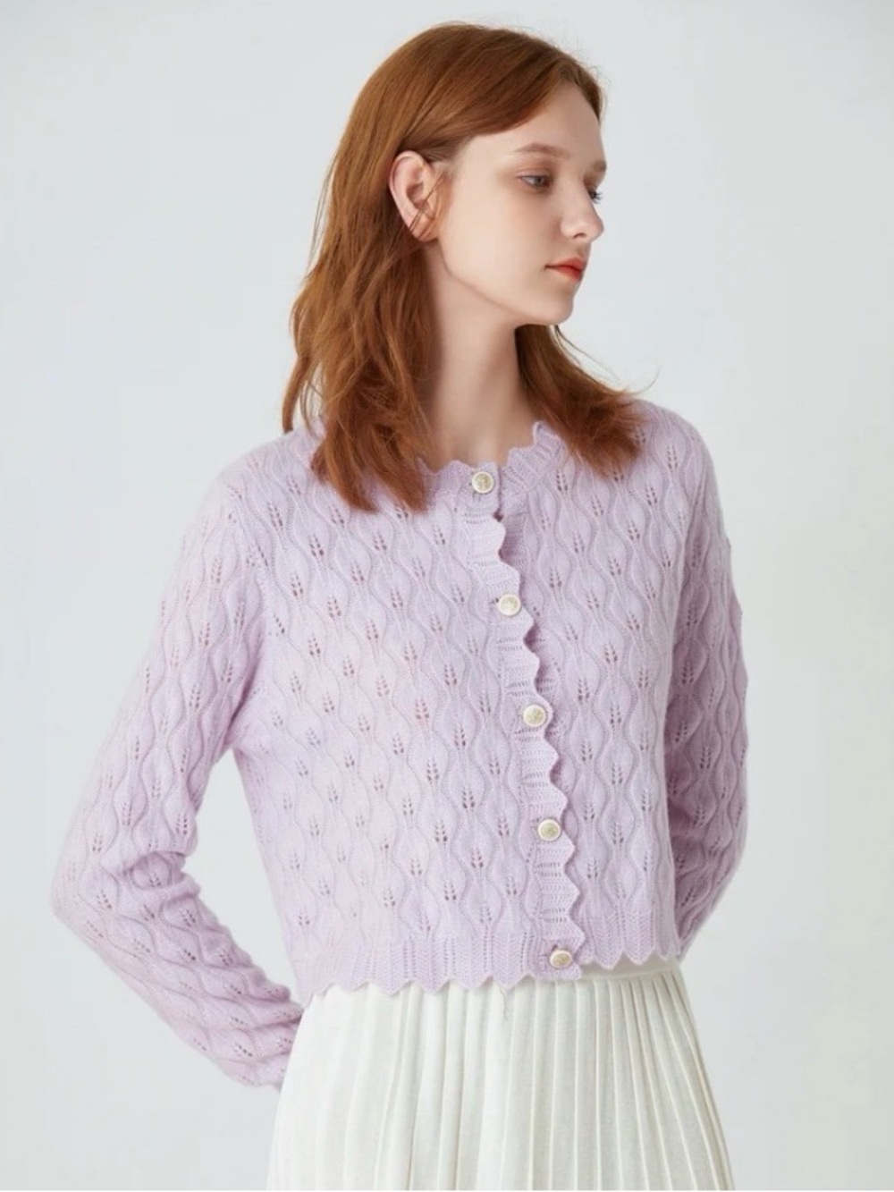 Fangyan Taro Hollow Cashmere  Knit Cardigan,